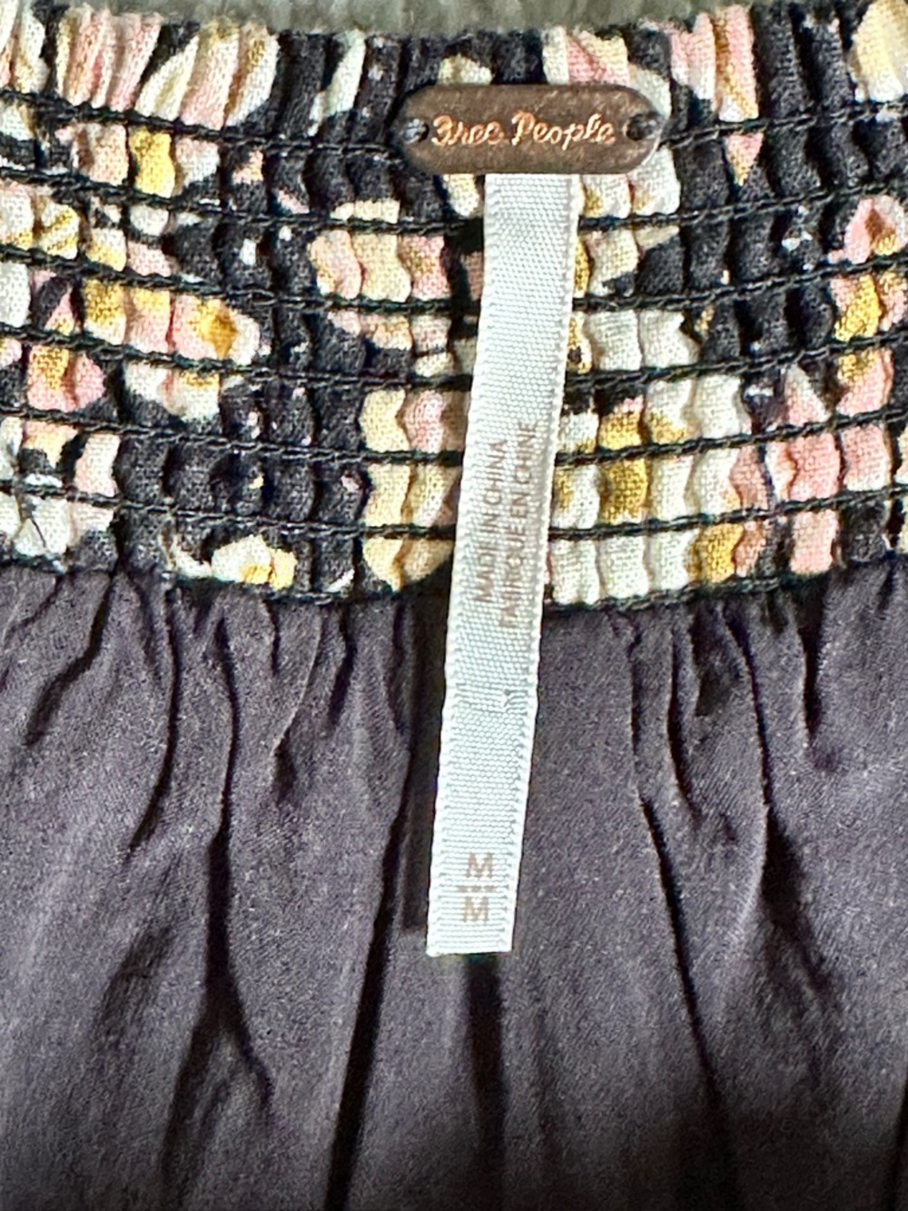 Free People Balloon Sleeve Black + Neutral Floral Print Linen Mini Dress, Size M - Picture 6 of 8